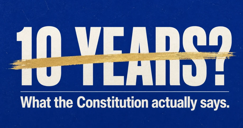 Did Ambedkar want reservation for 10 years myth poster with bold strikethrough on navy background.