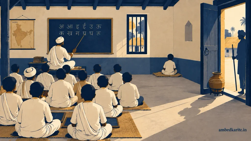 Boy on gunny cloth in a Satara classroom corner, the lived reality behind shudras denied education Satara classroom में बोरे पर बैठा बच्चा, शूद्रों को शिक्षा का अधिकार न होने की असली तस्वीर