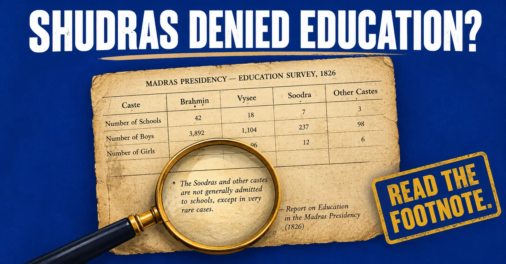 Read more about the article Shudras Denied Education? Her Own Data Says Yes