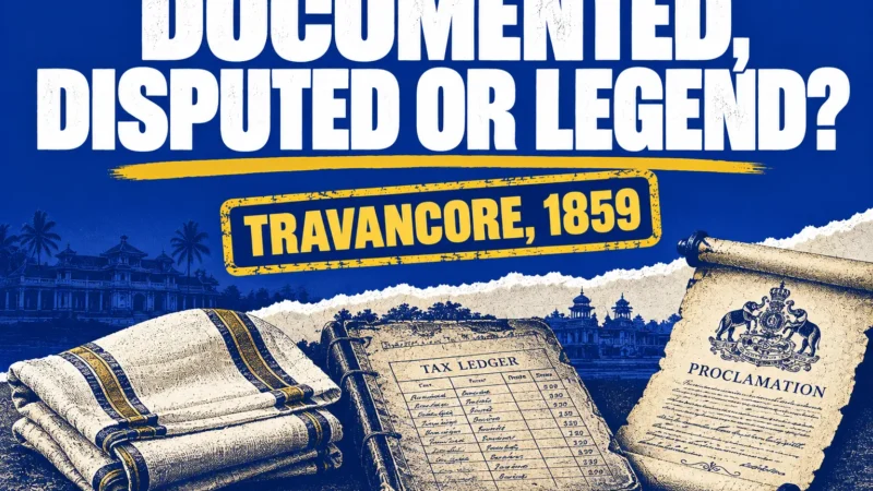 Poster-style graphic on the breast tax in Travancore: what is documented, disputed and legend | त्रावणकोर में ब्रेस्ट टैक्स पर पोस्टर: क्या दर्ज है, क्या विवादित है और क्या किंवदंती