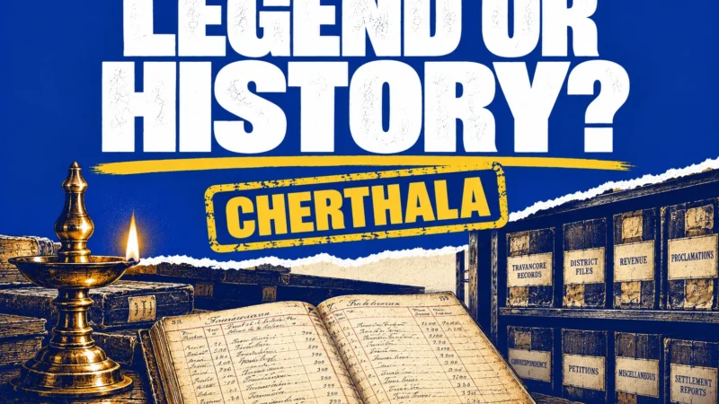 Nangeli legend versus the written record: oral tradition on one side and an empty archive shelf on the other | नांगेली की कहानी पर पोस्टर ग्राफिक: चेरतला की किंवदंती, मौखिक इतिहास और रिकॉर्ड क्या दिखाते हैं
