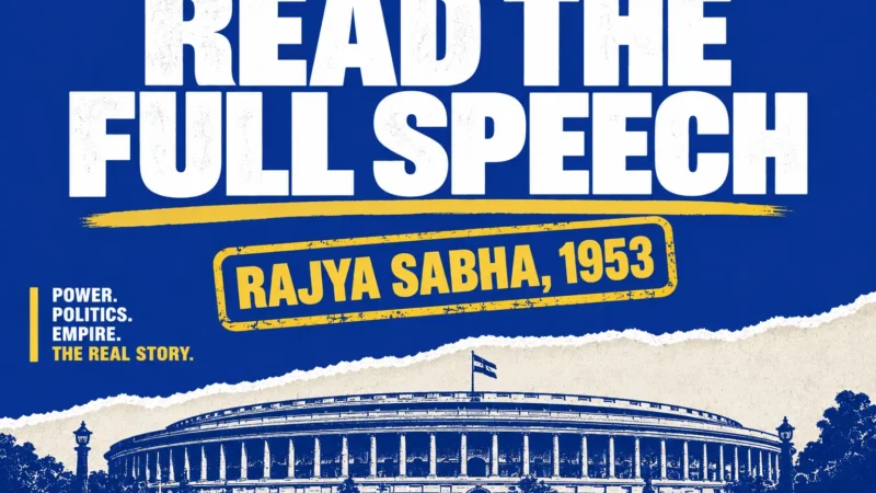 Poster-style graphic: Ambedkar burn constitution quote read in full, 1953 Rajya Sabha context | अंबेडकर संविधान जलाना की लाइन पूरे संदर्भ में पढ़ें: 1953 राज्यसभा पर नेवी-ब्लू पोस्टर स्टाइल ग्राफिक